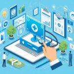 医療DX推進体制整備加算に関連するイラスト。未来的な医療現場とテクノロジーの融合を描いたデザイン