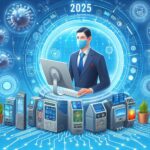 2025年の電子処方箋を象徴するイラスト：デジタル技術を駆使した処方箋管理と未来の医療