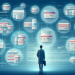 電子処方箋システムの一斉点検を示すイメージ。医薬品のデータがデジタル化され、画面に複数の医薬品ラベルや情報が浮かび上がっている。