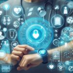 AI技術を活用した健康増進の未来を描くイメージ。ウェアラブルデバイスや医療データの活用を表現