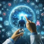 AI技術を活用したがん診断・治療・予防を象徴するデジタル医療の未来図