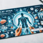 デジタル化された医療情報と人間の体を可視化するカード型インフォグラフィック。マイナ保険証の仕組みを示す未来的なビジュアル