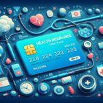 マイナ保険証とデジタル医療情報を象徴する近未来的なインターフェースと医療デバイスのイラスト