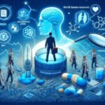 バイオDX人材とAI創薬の未来を象徴する製薬業界のイメージイラスト