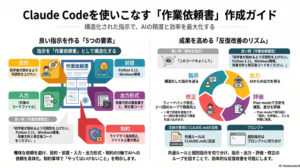 Claude Codeを使いこなす作業依頼書作成ガイドの図解